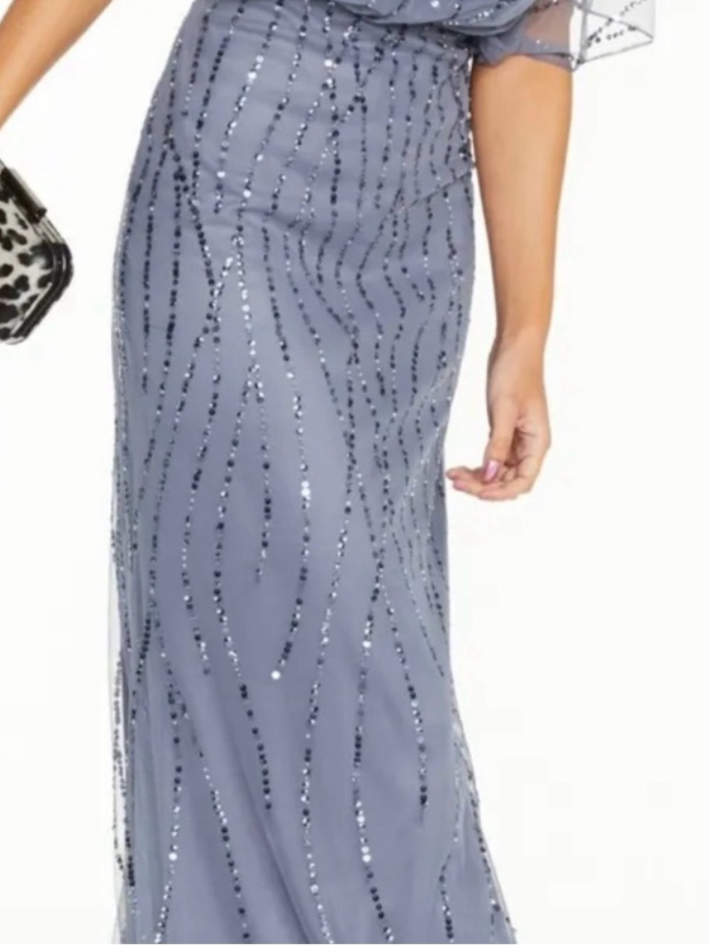 NWT - Adrianna Papell One-Shoulder Slate Blue Sequin Gown - Picture 2 of 6